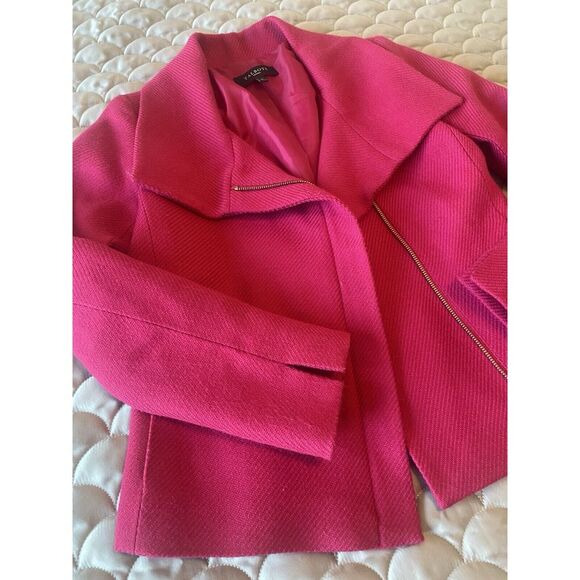 Talbots Collared Moto Zip Jacket Magenta Pink Pockets Wool Blend Coat Lined 2P - Picture 6 of 7